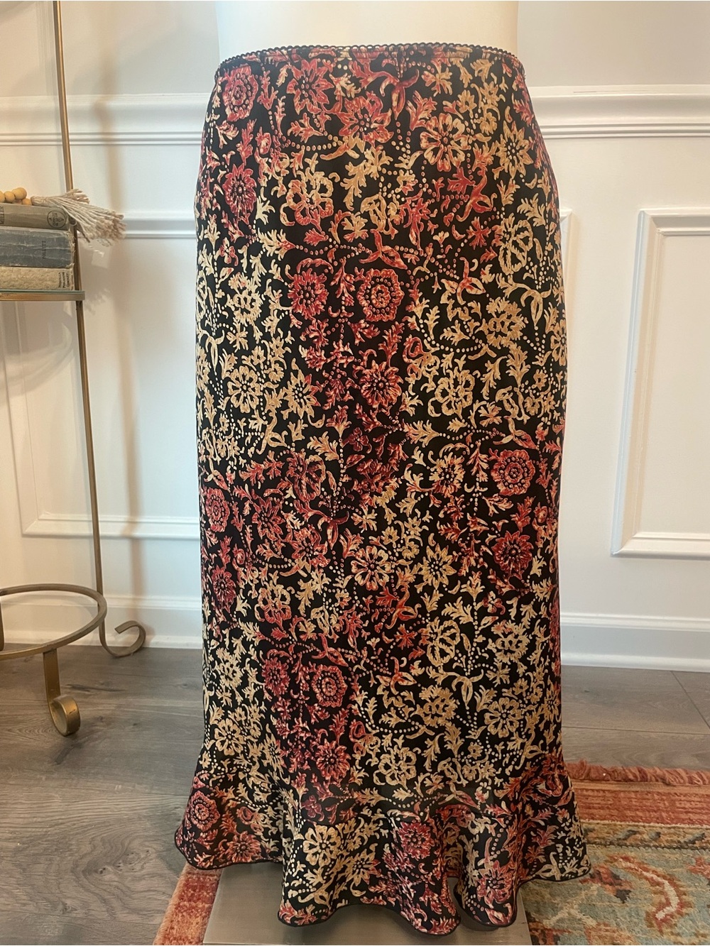 A. Byer Black Maxi Skirt with Red and Cream Floral Print